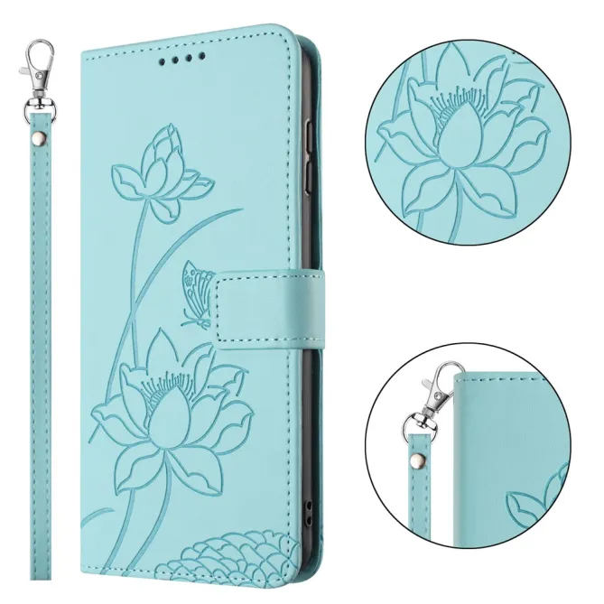 Housse Oppo Reno 16 F / 16 FS motif fleurs de lotus avec dragonne Cyan - photo 24