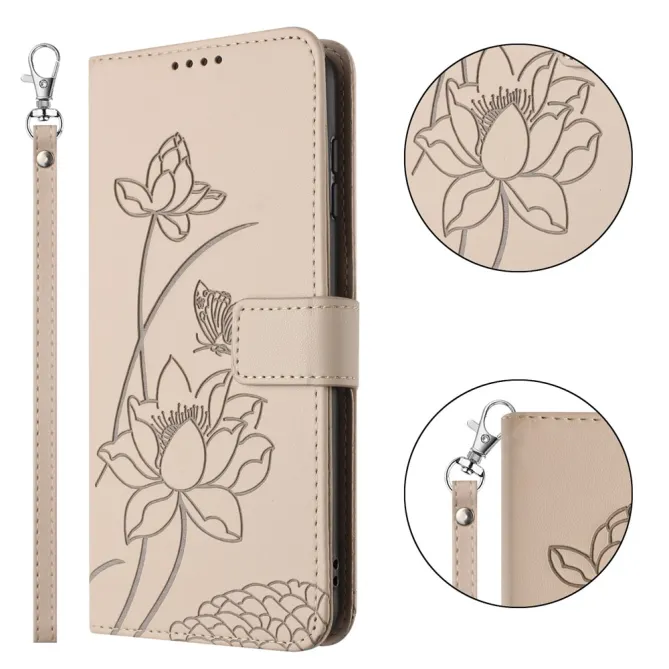 Housse Oppo Reno 16 F / 16 FS motif fleurs de lotus avec dragonne Beige Clair - photo 32