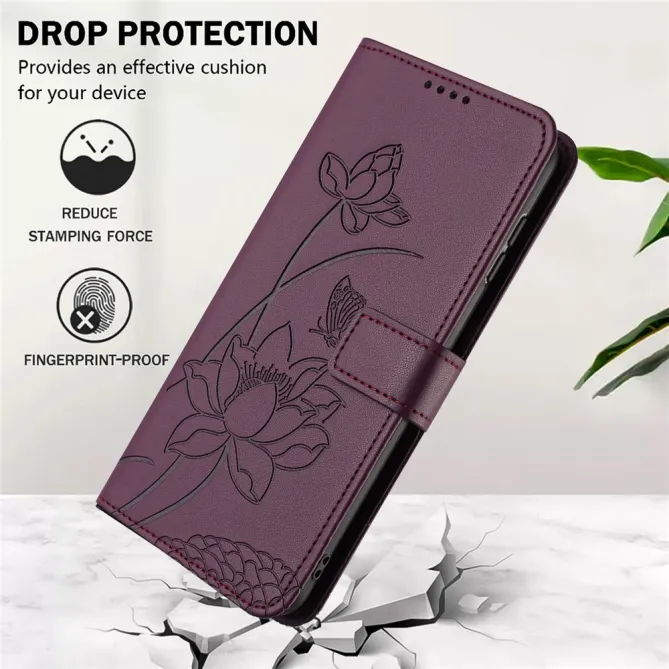Housse Oppo Reno 16 F / 16 FS motif fleurs de lotus avec dragonne Vin Rouge - photo 43