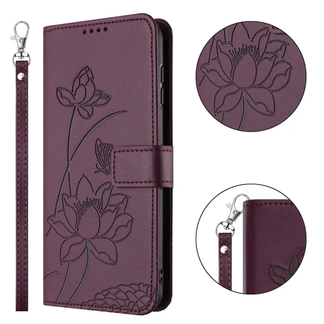 Housse Oppo Reno 16 F / 16 FS motif fleurs de lotus avec dragonne Vin Rouge - photo 48