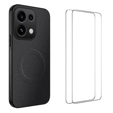Coque OPPO Reno16 F/FS Fibre de Carbone Magnétique avec 2 Verres Trempés Noir