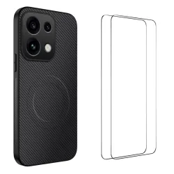 Coque OPPO Reno16 F/FS Fibre de Carbone Magnétique avec 2 Verres Trempés Noir