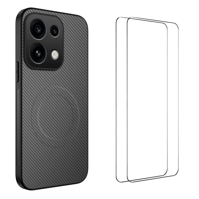 Coque OPPO Reno16 F/FS Fibre de Carbone Magnétique avec 2 Verres Trempés Gris - photo 17