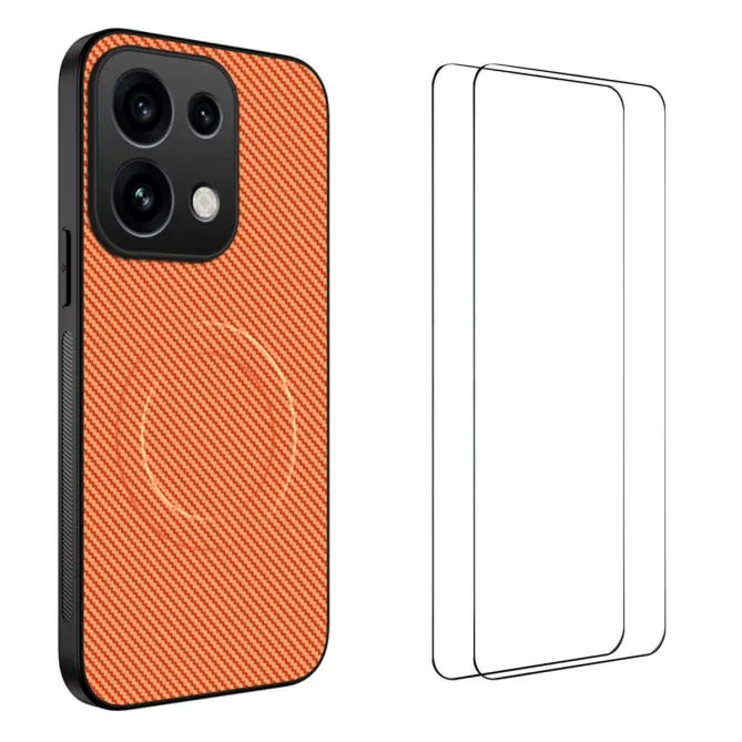 Coque OPPO Reno16 F/FS Fibre de Carbone Magnétique avec 2 Verres Trempés Orange - photo 33