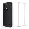 Coque OPPO Reno16 F/FS Fibre de Carbone Magnétique Support Rétractable + 2 Verres Trempés Noir