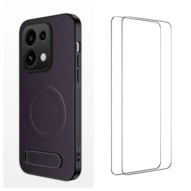 Coque OPPO Reno16 F/FS Fibre de Carbone Magnétique Support Rétractable + 2 Verres Trempés Violet - photo 28