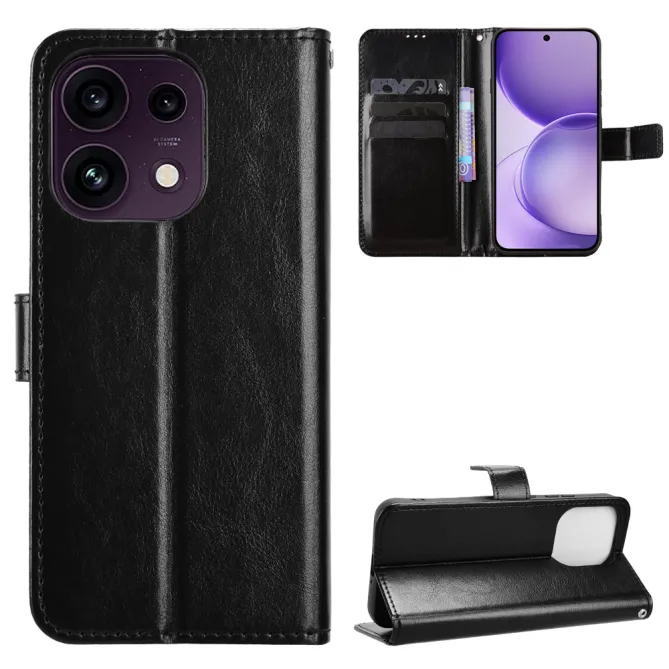 Housse Oppo Reno16 FS/F Portefeuille Effet Cuir Patiné Noir