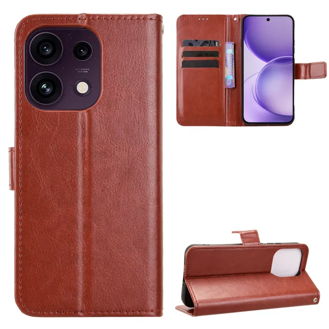 Housse Oppo Reno16 FS/F Portefeuille Effet Cuir Patiné Marron - photo 9