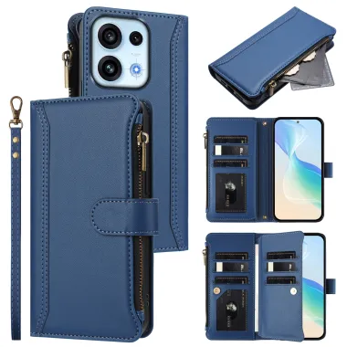 Housse Oppo Reno16 FS/F avec Lanière | 9 Cartes à Fermeture Zippée Bleu marine - photo 2
