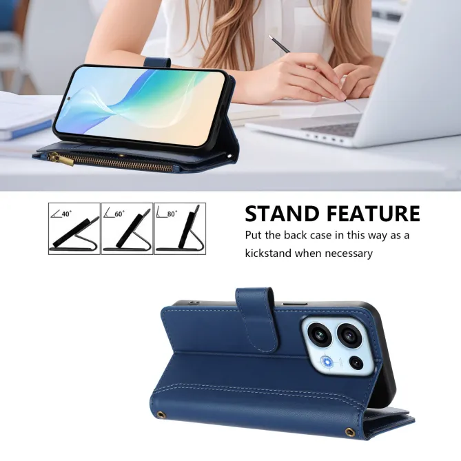 Housse Oppo Reno16 FS/F avec Lanière | 9 Cartes à Fermeture Zippée Bleu marine - photo 4