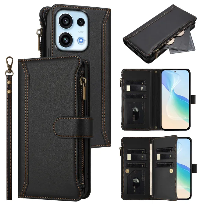 Housse Oppo Reno16 FS/F avec Lanière | 9 Cartes à Fermeture Zippée Noir - photo 13