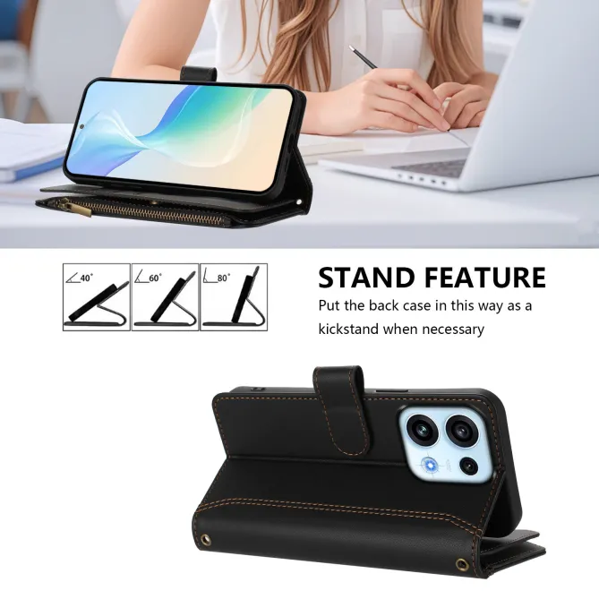 Housse Oppo Reno16 FS/F avec Lanière | 9 Cartes à Fermeture Zippée Noir - photo 15