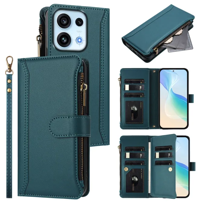 Housse Oppo Reno16 FS/F avec Lanière | 9 Cartes à Fermeture Zippée Bleu Paon - photo 24