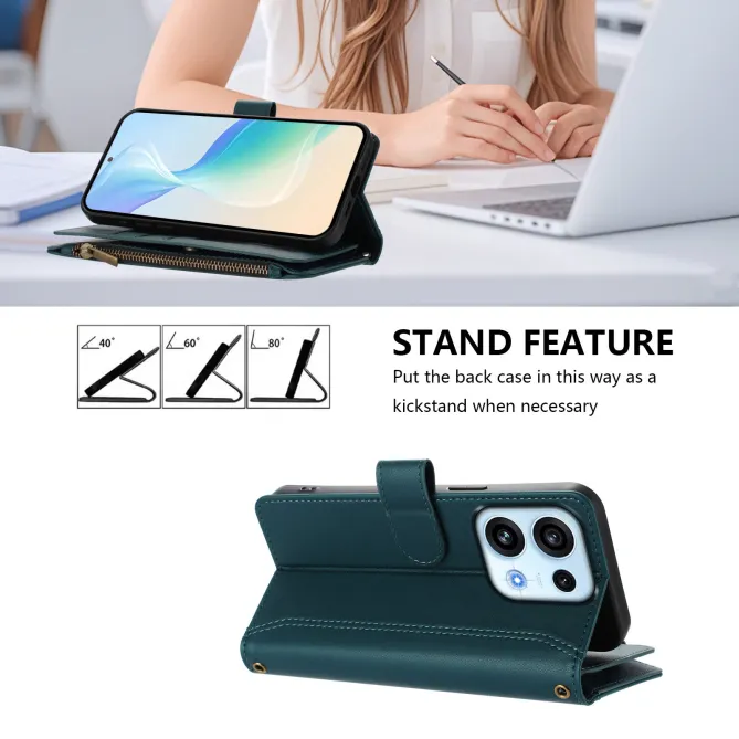 Housse Oppo Reno16 FS/F avec Lanière | 9 Cartes à Fermeture Zippée Bleu Paon - photo 26