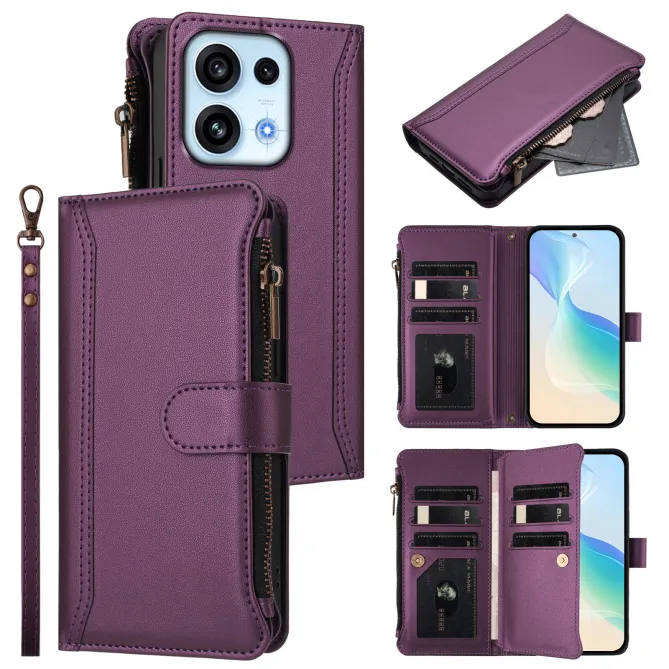Housse Oppo Reno16 FS/F avec Lanière | 9 Cartes à Fermeture Zippée Vin Rouge - photo 46