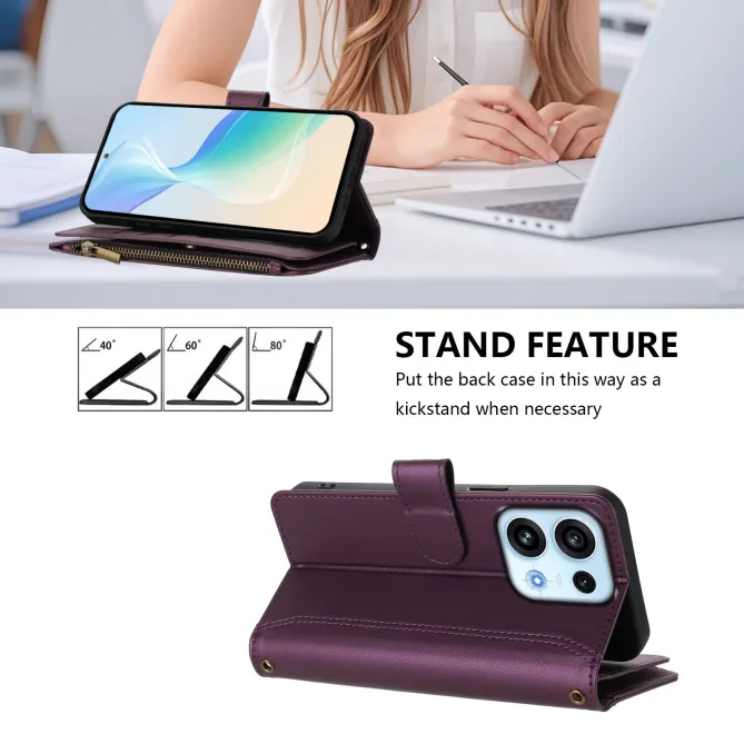 Housse Oppo Reno16 FS/F avec Lanière | 9 Cartes à Fermeture Zippée Vin Rouge - photo 48
