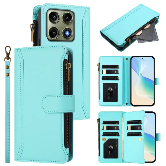 Housse Oppo Reno16 FS/F avec Lanière | 9 Cartes à Fermeture Zippée Cyan - photo 57