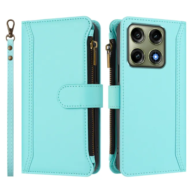 Housse Oppo Reno16 FS/F avec Lanière | 9 Cartes à Fermeture Zippée Cyan - photo 58