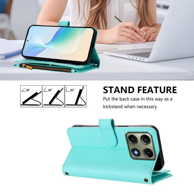 Housse Oppo Reno16 FS/F avec Lanière | 9 Cartes à Fermeture Zippée Cyan - photo 59