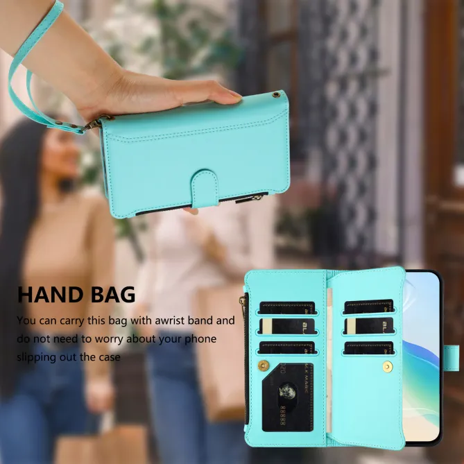 Housse Oppo Reno16 FS/F avec Lanière | 9 Cartes à Fermeture Zippée Cyan - photo 62