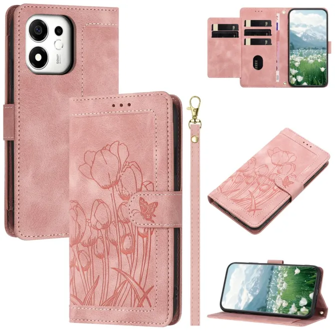 Housse Honor 600 Smart tulipes avec 5 porte-cartes Or Rose