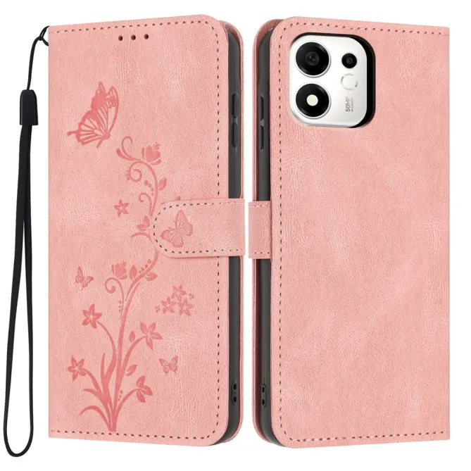 Housse Honor 600 Smart papillons et fleurs avec dragonne Or Rose