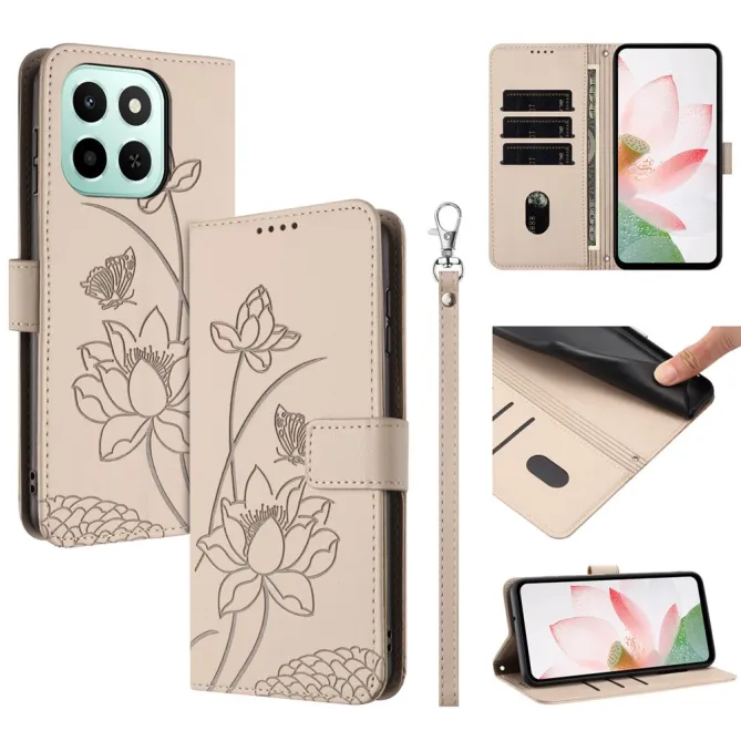Housse Honor 600 Smart fleurs de lotus avec dragonne Beige