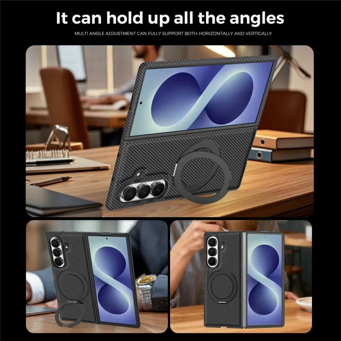 Coque Samsung Galaxy Z Fold8 Ultra magnétique fibre de carbone avec béquille Noir - photo 4