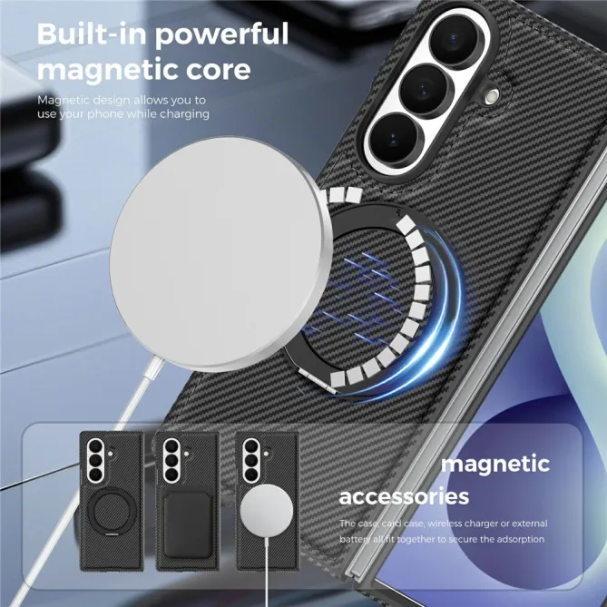 Coque Samsung Galaxy Z Fold8 Ultra magnétique fibre de carbone avec béquille Noir - photo 6