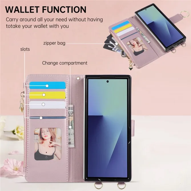 Housse Samsung Galaxy Z Fold8 Ultra matelassée avec pochette zippée Or Rose - photo 9