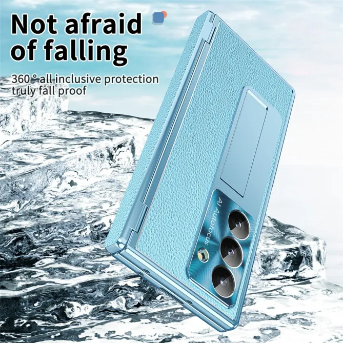 Coque Samsung Galaxy Z Fold8 Ultra simili cuir charnière avec verre Bleu clair - photo 4