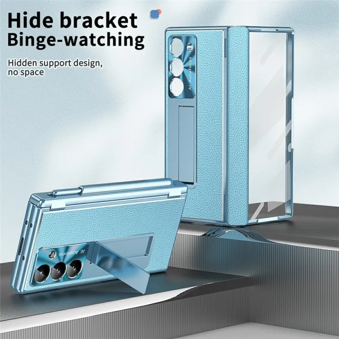 Coque Samsung Galaxy Z Fold8 Ultra simili cuir charnière avec verre Bleu clair - photo 6