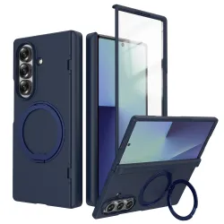 Coque Samsung Galaxy Z Fold8 Ultra anneau magnétique rotatif avec verre Bleu Foncé