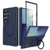 Coque Samsung Galaxy Z Fold8 Ultra anneau magnétique rotatif avec verre Bleu Foncé