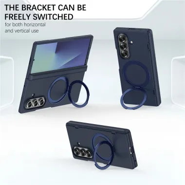Coque Samsung Galaxy Z Fold8 Ultra anneau magnétique rotatif avec verre Bleu Foncé - photo 2