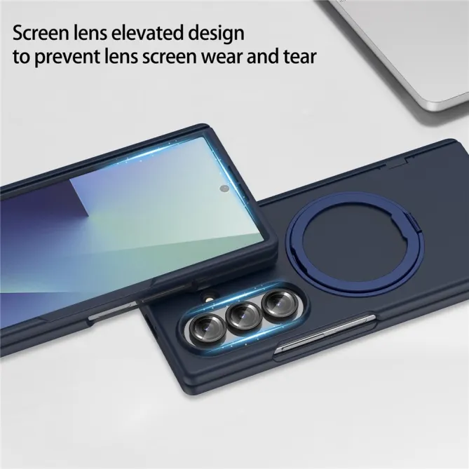 Coque Samsung Galaxy Z Fold8 Ultra anneau magnétique rotatif avec verre Bleu Foncé - photo 5