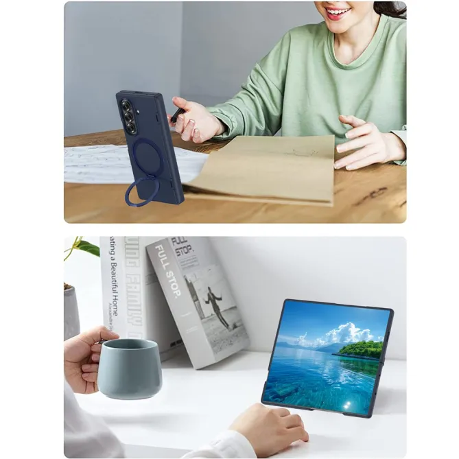 Coque Samsung Galaxy Z Fold8 Ultra anneau magnétique rotatif avec verre Bleu Foncé - photo 6