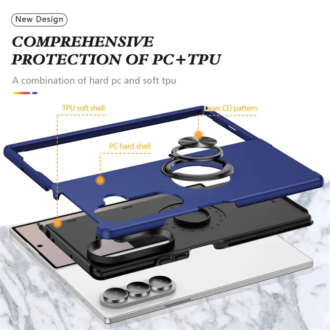 Coque Samsung Galaxy Z Fold8 Ultra avec anneau rotatif Bleu Foncé - photo 5