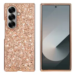 Coque Samsung Galaxy Z Fold8 Ultra pailletée contour métallisé Or Rose