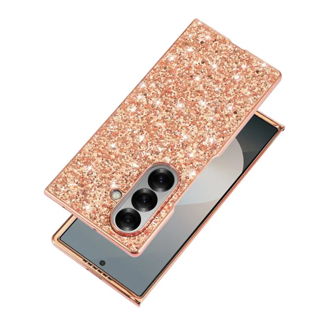 Coque Samsung Galaxy Z Fold8 Ultra pailletée contour métallisé Or Rose - photo 3
