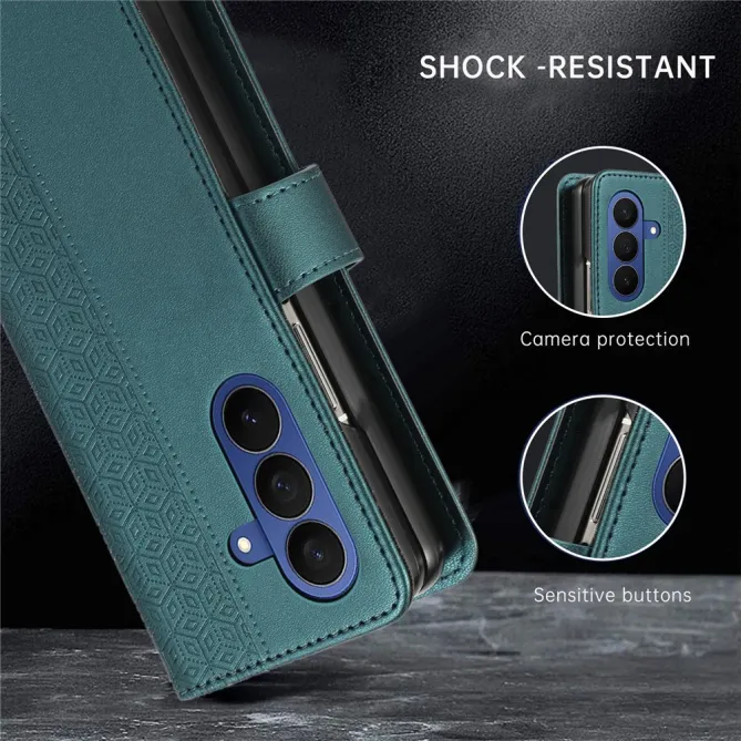 Housse Samsung Galaxy Z Fold8 Ultra losanges embossés avec dragonne Bleu Paon - photo 5