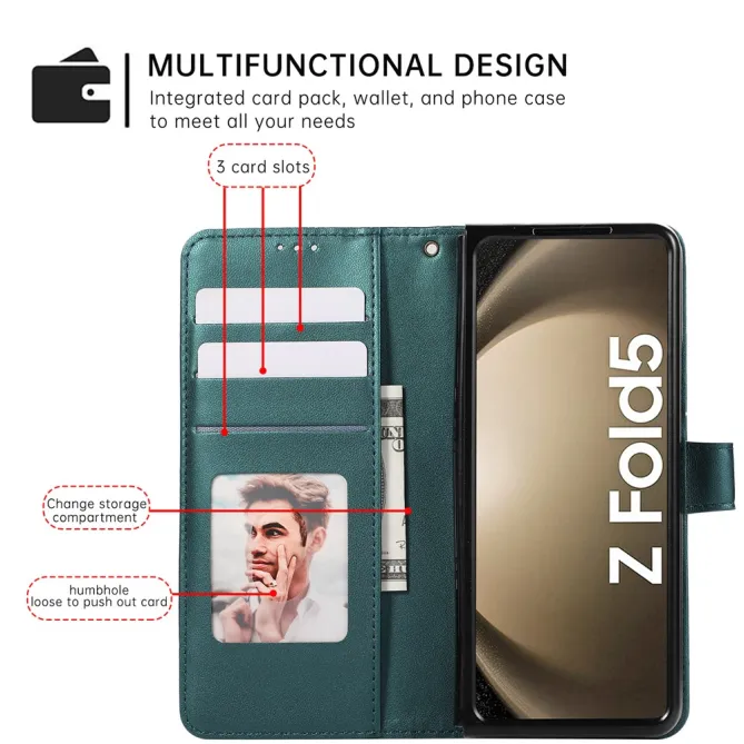 Housse Samsung Galaxy Z Fold8 Ultra losanges embossés avec dragonne Bleu Paon - photo 6
