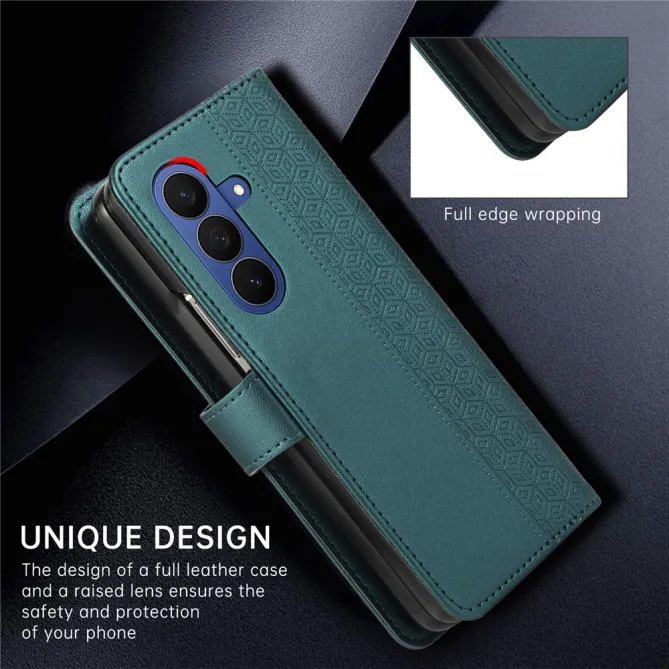 Housse Samsung Galaxy Z Fold8 Ultra losanges embossés avec dragonne Bleu Paon - photo 7