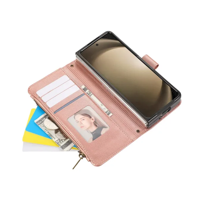Housse Samsung Galaxy Z Fold8 Ultra zippée multi-cartes avec dragonne Or Rose - photo 3