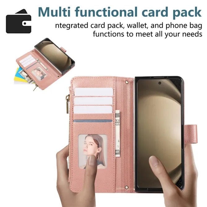 Housse Samsung Galaxy Z Fold8 Ultra zippée multi-cartes avec dragonne Or Rose - photo 10