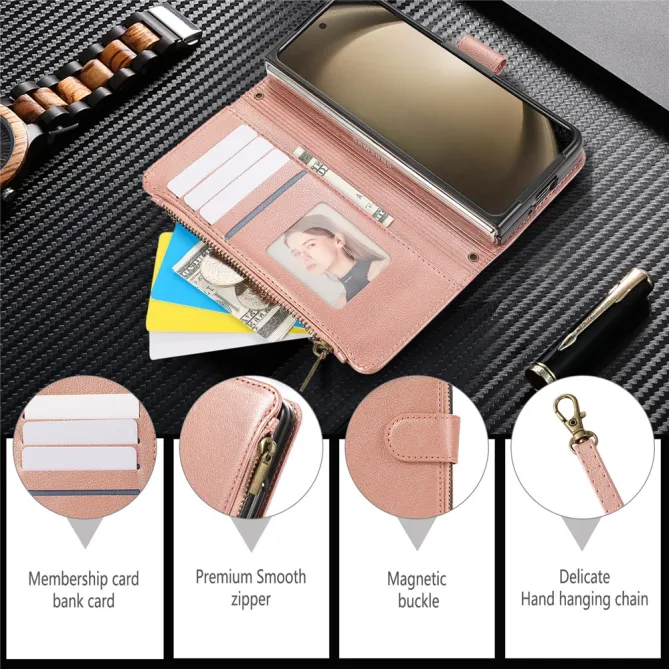 Housse Samsung Galaxy Z Fold8 Ultra zippée multi-cartes avec dragonne Or Rose - photo 12
