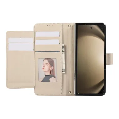 Housse Samsung Galaxy Z Fold 8 Ultra Portefeuille avec Miroir et Dragonne Beige - photo 2