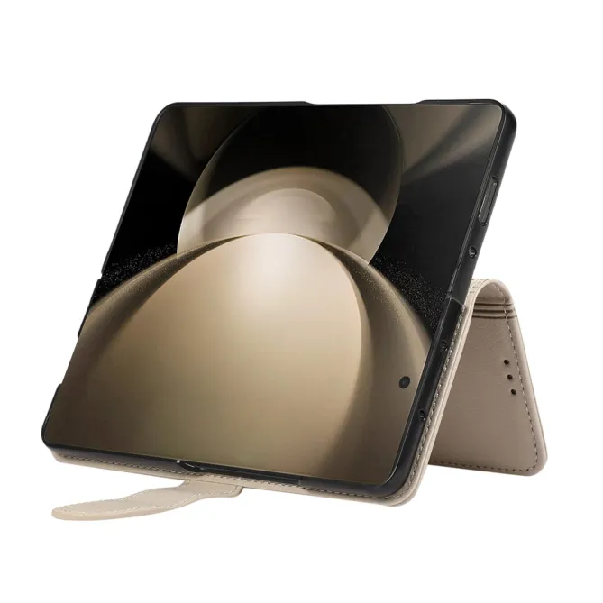 Housse Samsung Galaxy Z Fold 8 Ultra Portefeuille avec Miroir et Dragonne Beige - photo 4