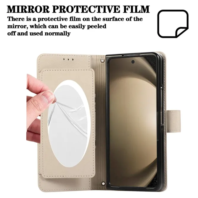 Housse Samsung Galaxy Z Fold 8 Ultra Portefeuille avec Miroir et Dragonne Beige - photo 6