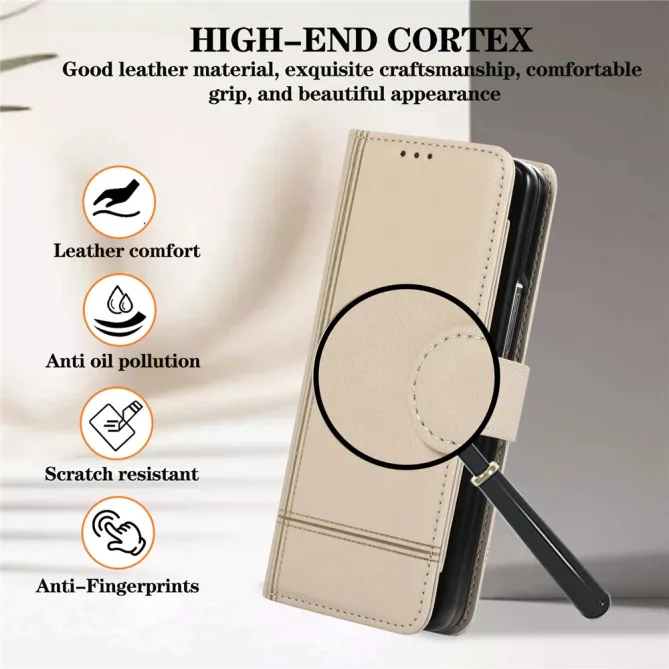 Housse Samsung Galaxy Z Fold 8 Ultra Portefeuille avec Miroir et Dragonne Beige - photo 7